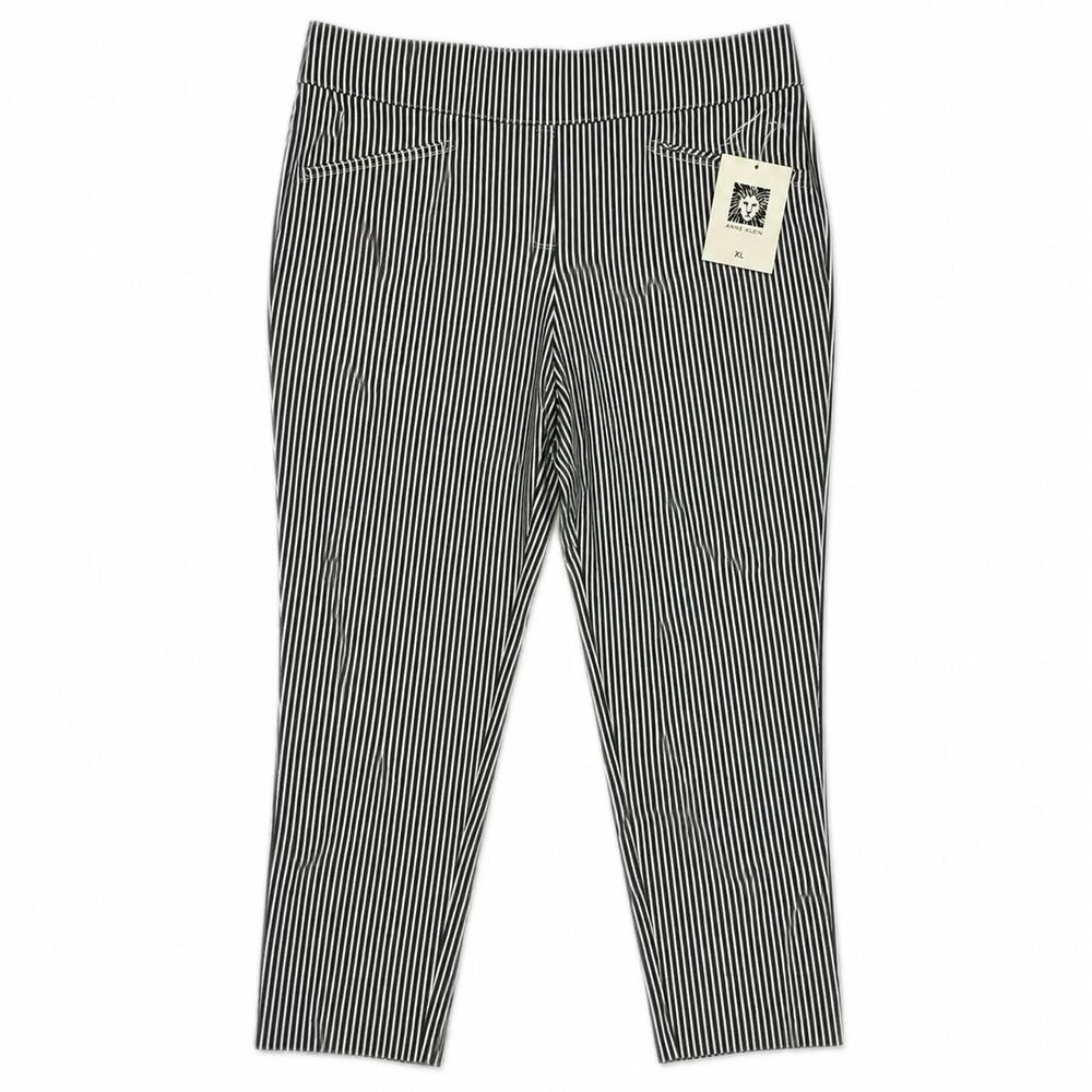 Anne Klein Slim Crop Pants Black White Striped Stretch XL NWT